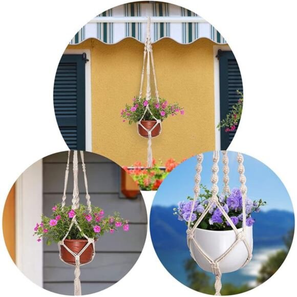 3 Pack Macrame Plant Hanger Indoor Hanging Planter for Plants Holder - Picture 6 of 7